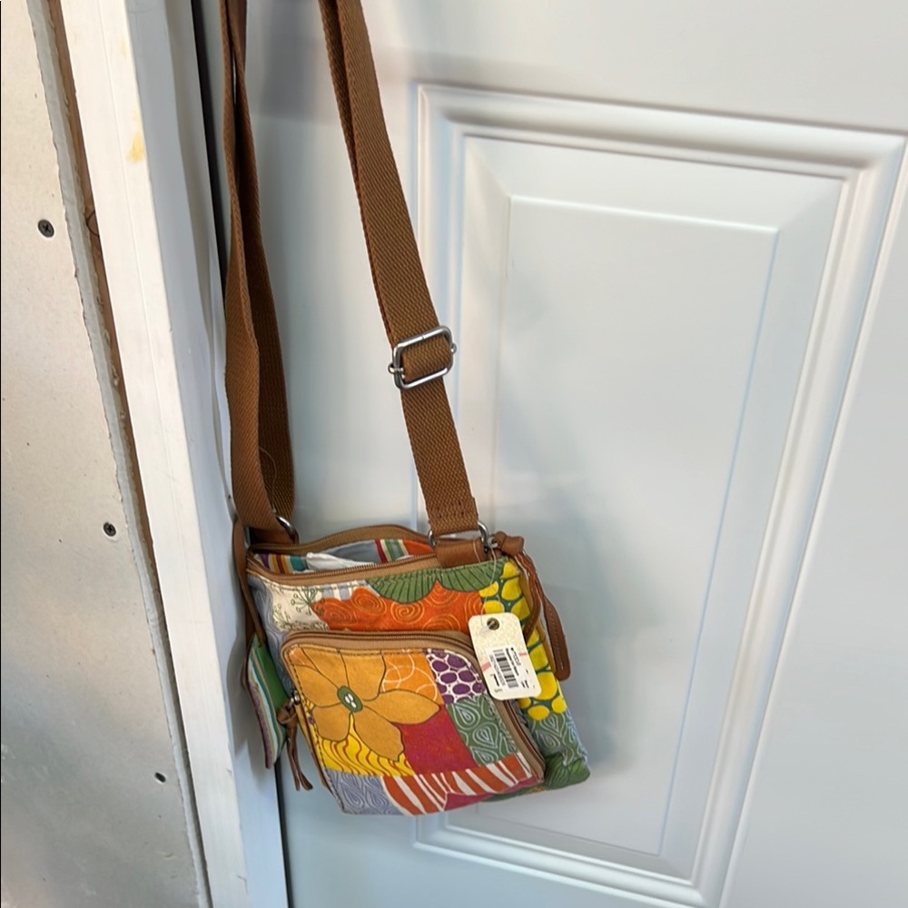 Fossil Orange and Green Artistic Crossbody Bag